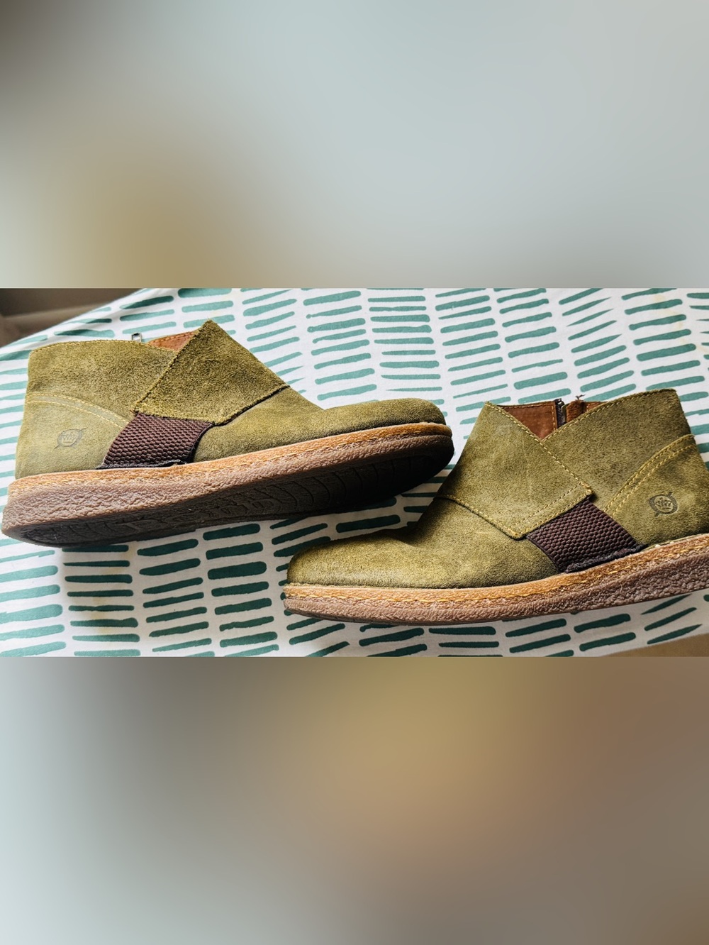 Olive Suede womens Ankle Booties - Casual Zip Slip-On